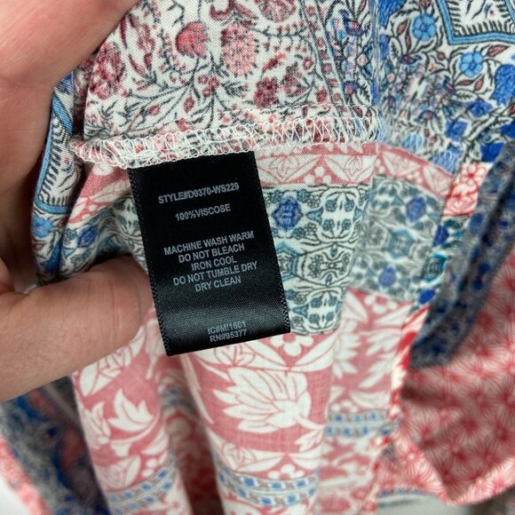 Sanctuary Bohemian Patchwork Print Blue Pink Long Sleeve Shift Dress Festival XS - Picture 9 of 13